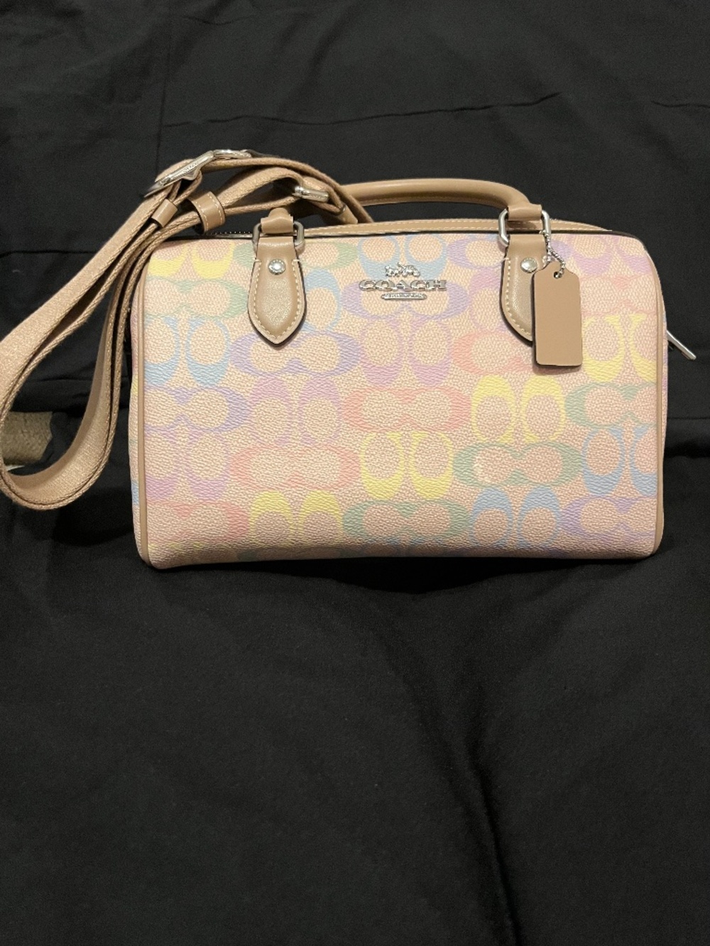 LIKE NEW Coach Rowan Pastel Rainbow Multicolor Signature Satchel Bag